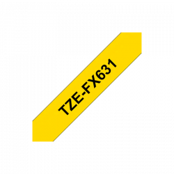 Cinta laminada flexible. Texto negro sobre fondo amarillo. Ancho: 12 mm. Longitud: 8 m